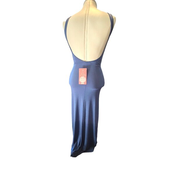 Heart & Hips Blue Ribbed Maxi Dress Sleeveless Size S Bodycon Fitted VR700 - Picture 3 of 8